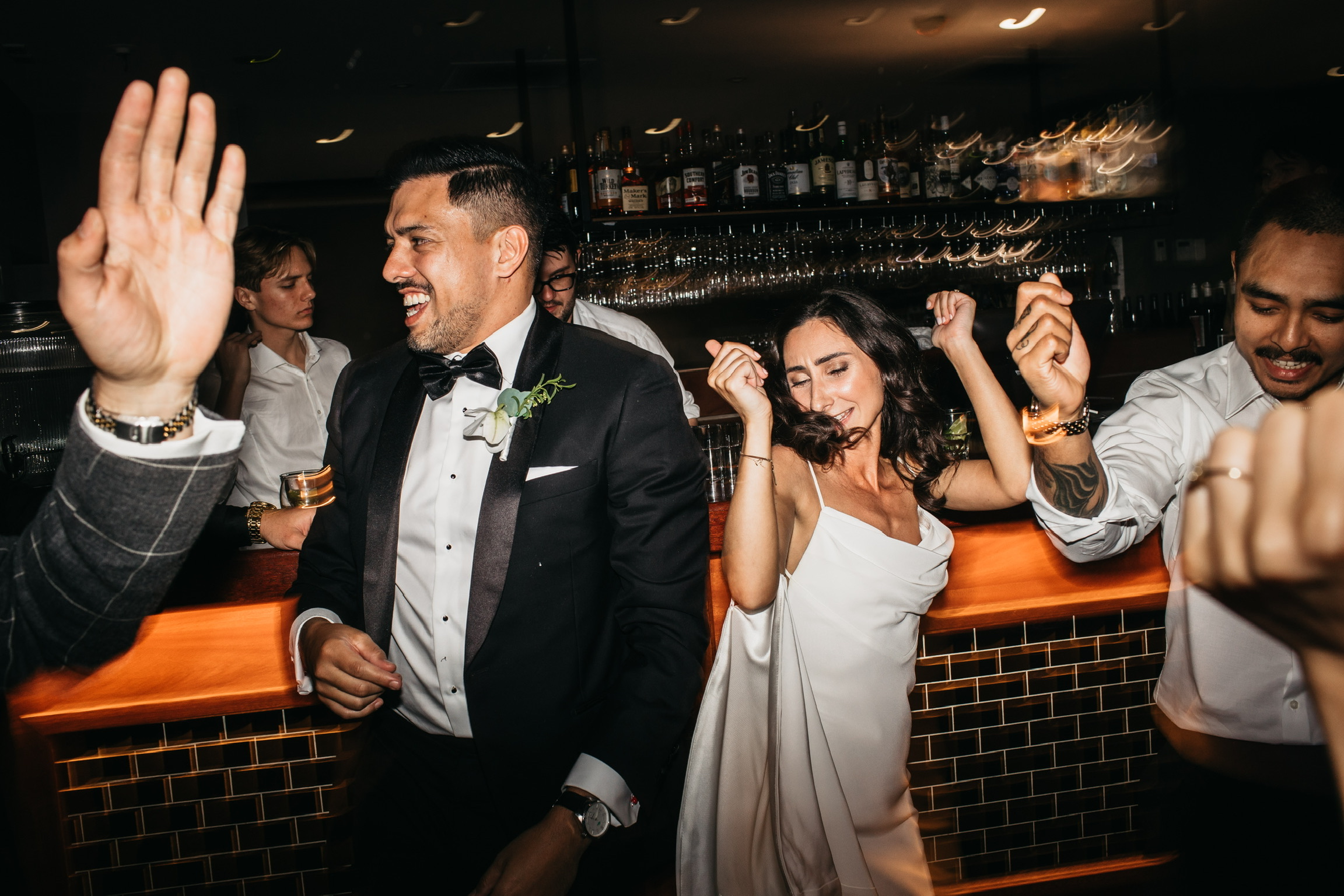 Guests dancing after dinner in a character filled Brisbane reception room