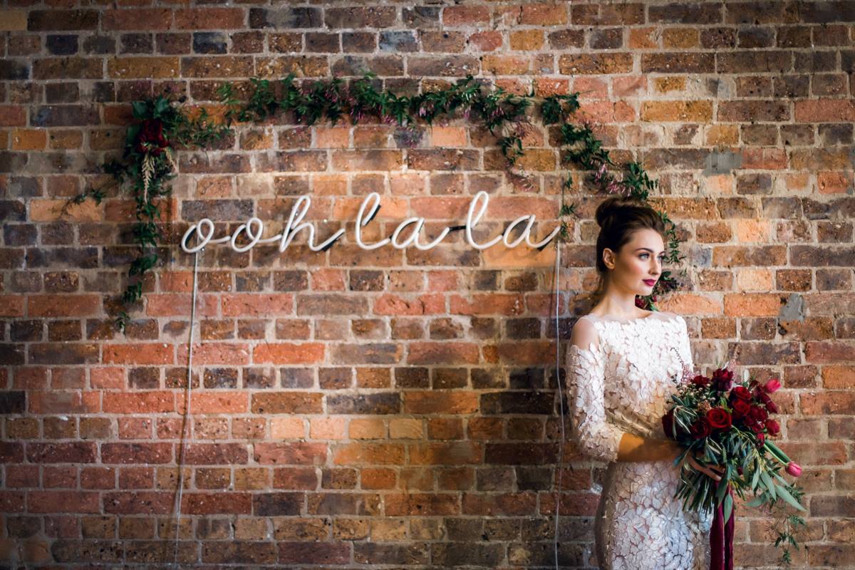 Exposed brick wedding reception styling at Transcontinental Hotel Weddings