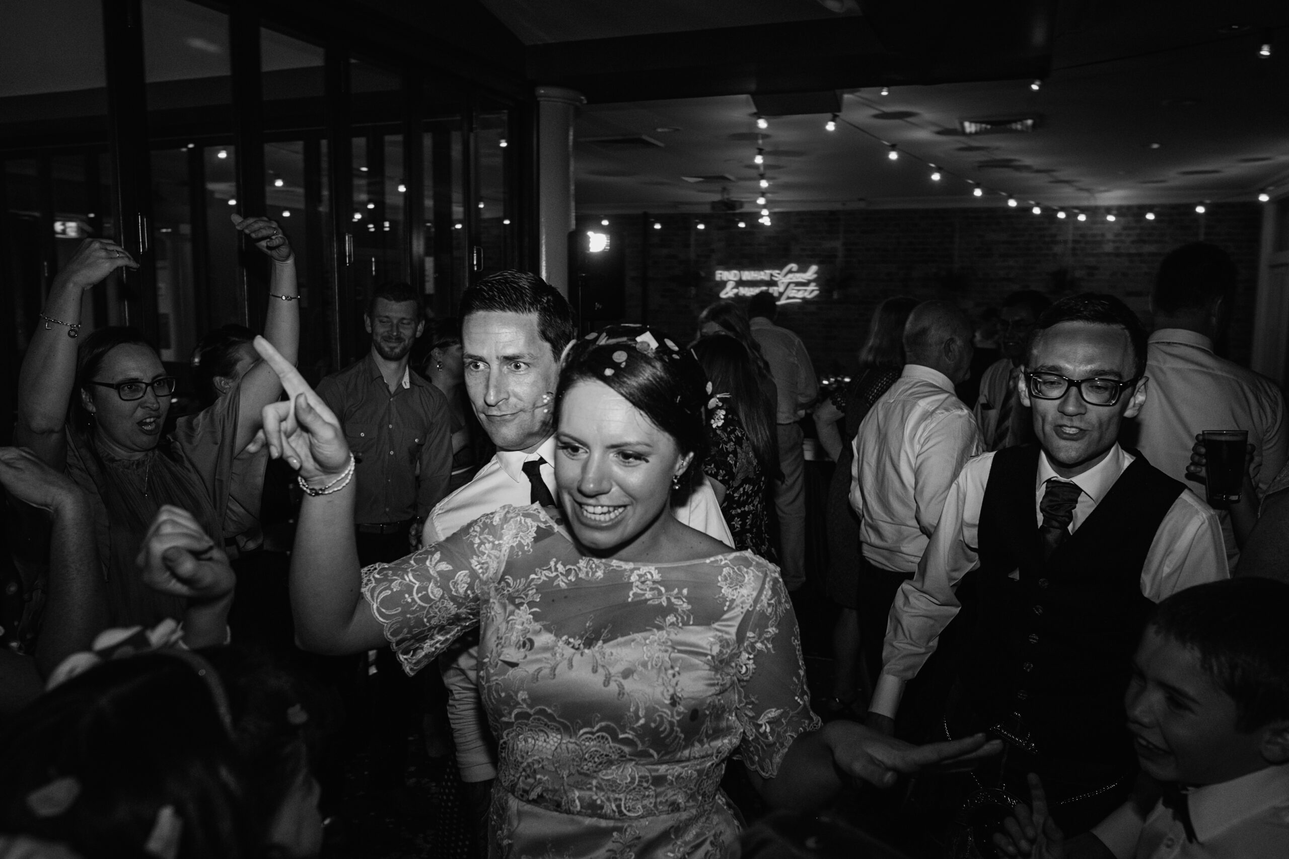 Guests dancing with the couple during the final part of the reception