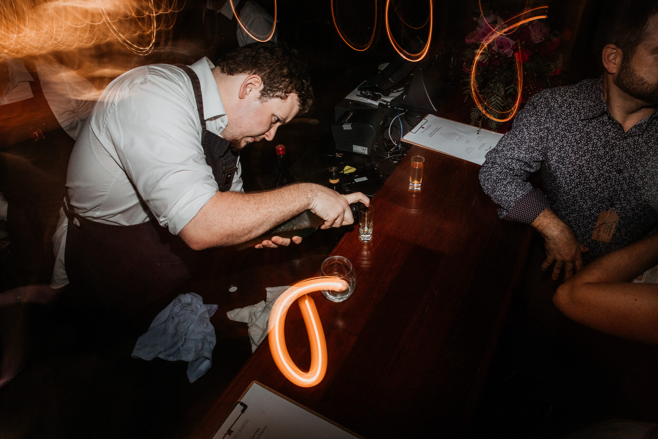 Bar service during a late-night wedding celebration at Transcontinental Hotel