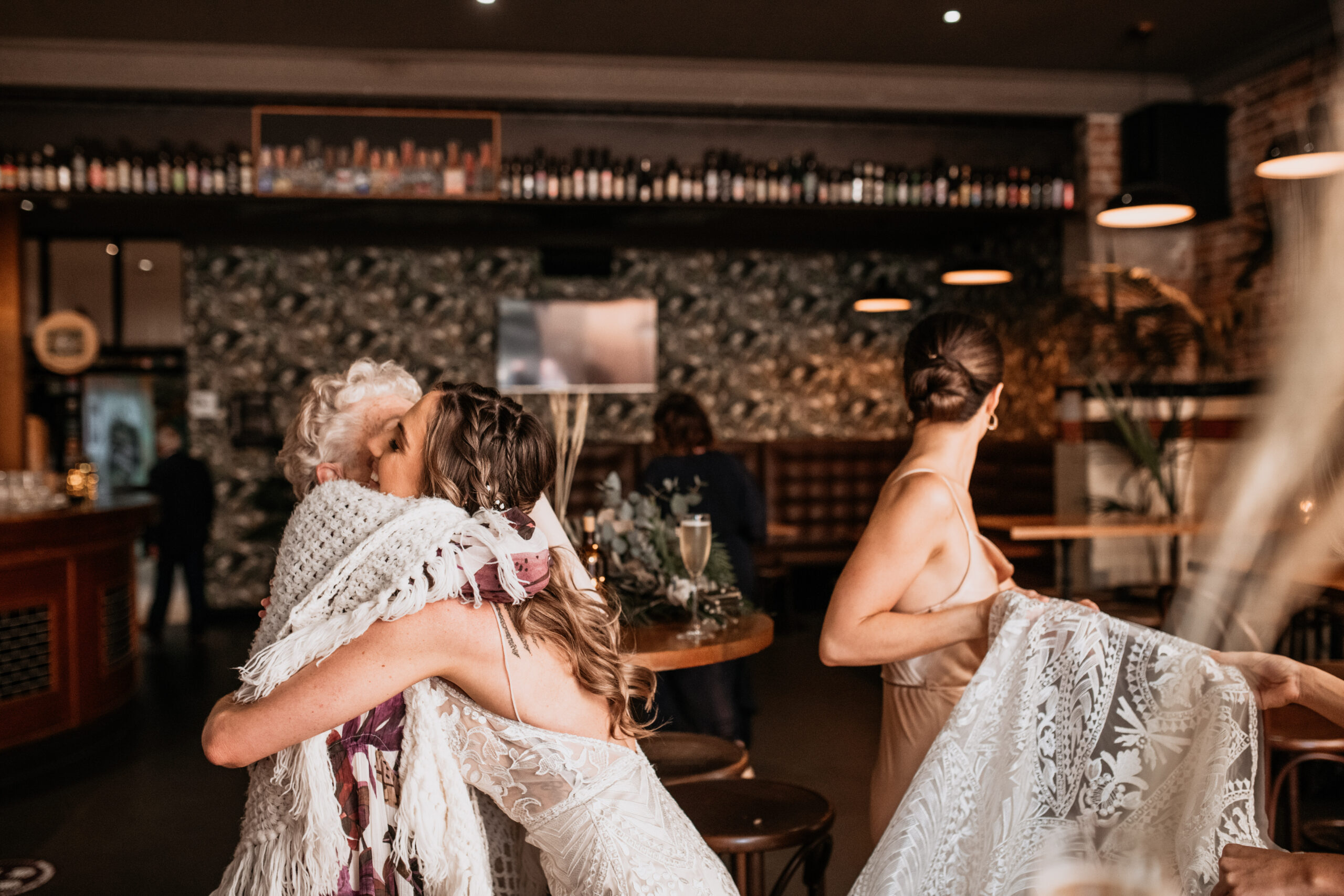 Bride greeting a guest during a Brisbane city wedding reception
